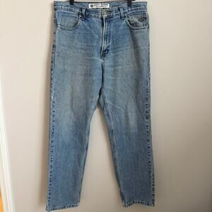 Harley Davidson Men Straight Leg Light Wash Denim Jeans 34 x 32 Distressed Biker